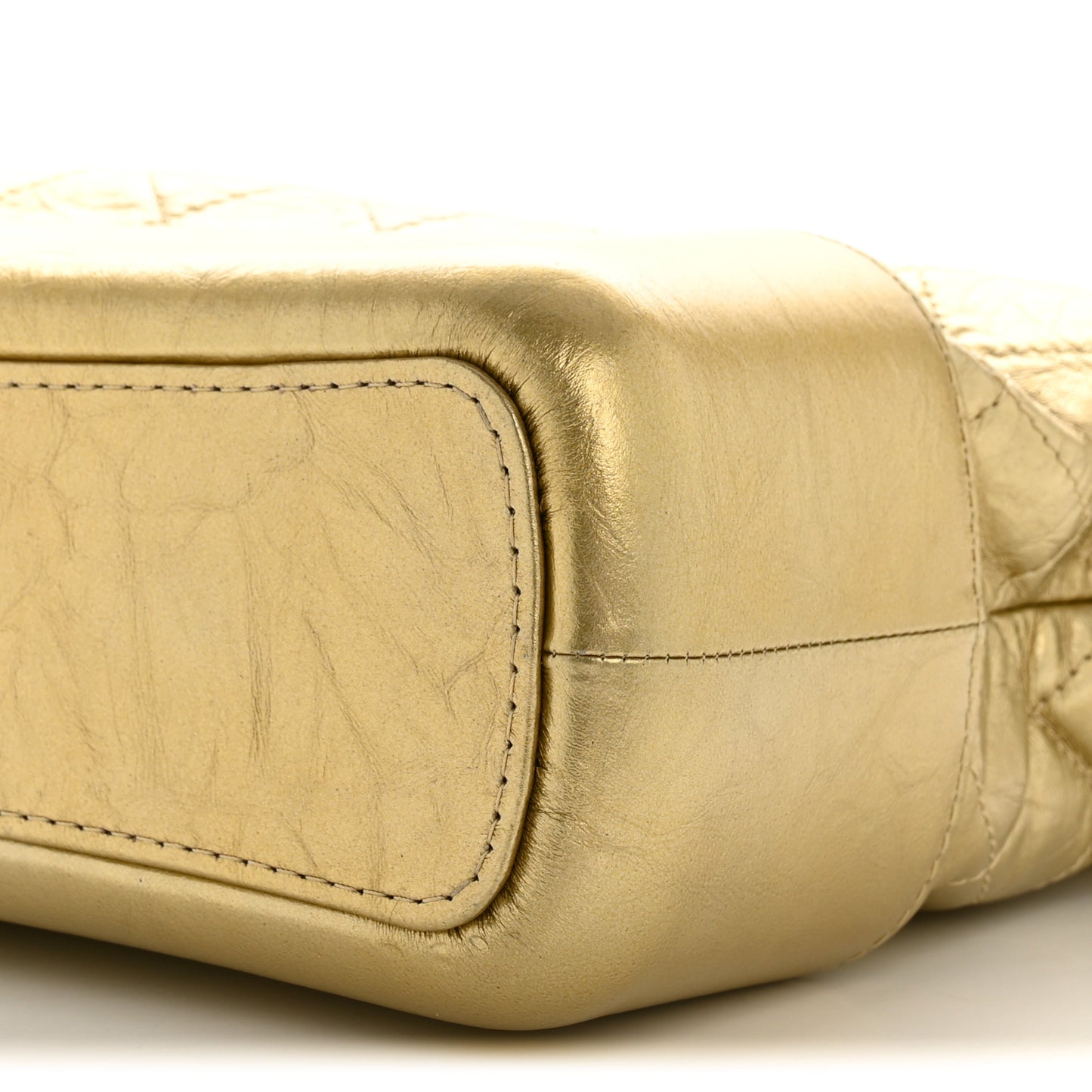 Metallic Aged Calfskin Quilted Medium Gabrielle Gold