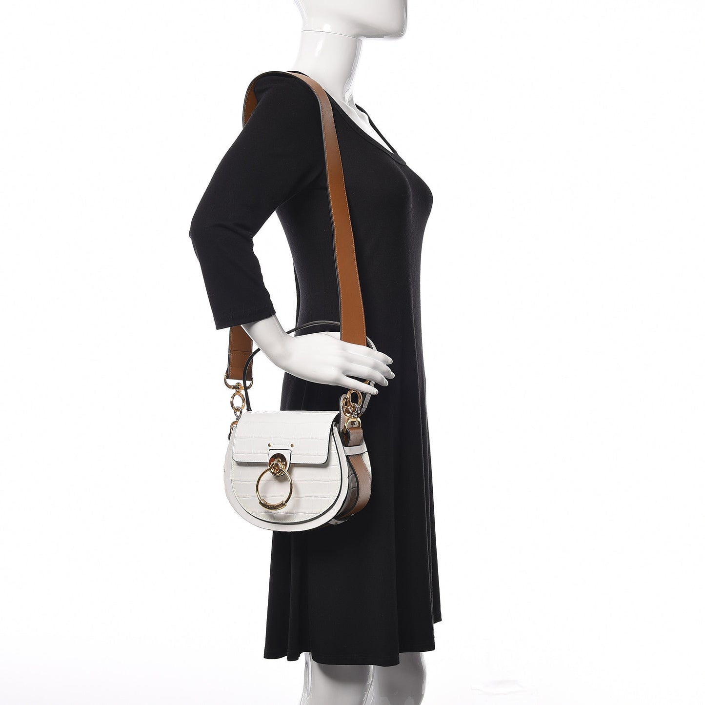 Calfskin Crocodile Embossed Small Tess Bag Brilliant White