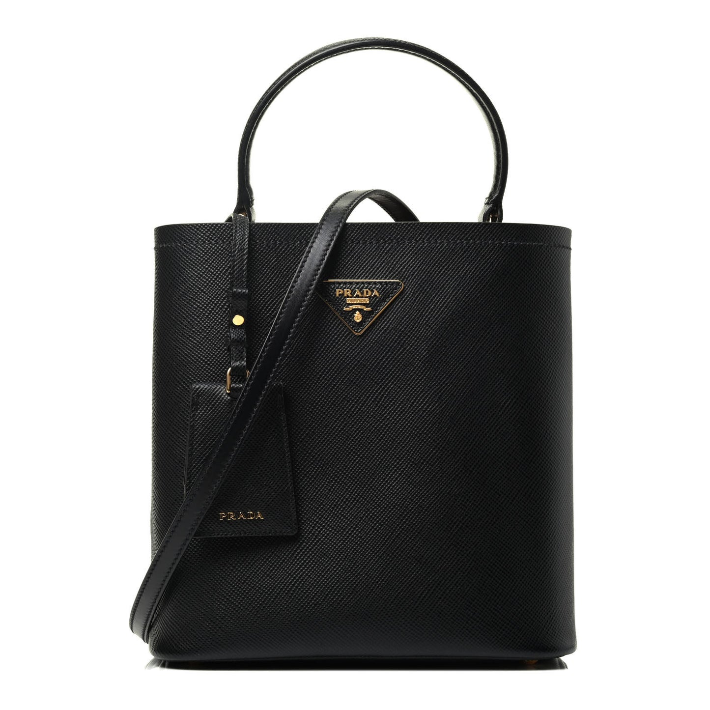 Saffiano Cuir Medium Panier Bucket Bag Black Fuoco