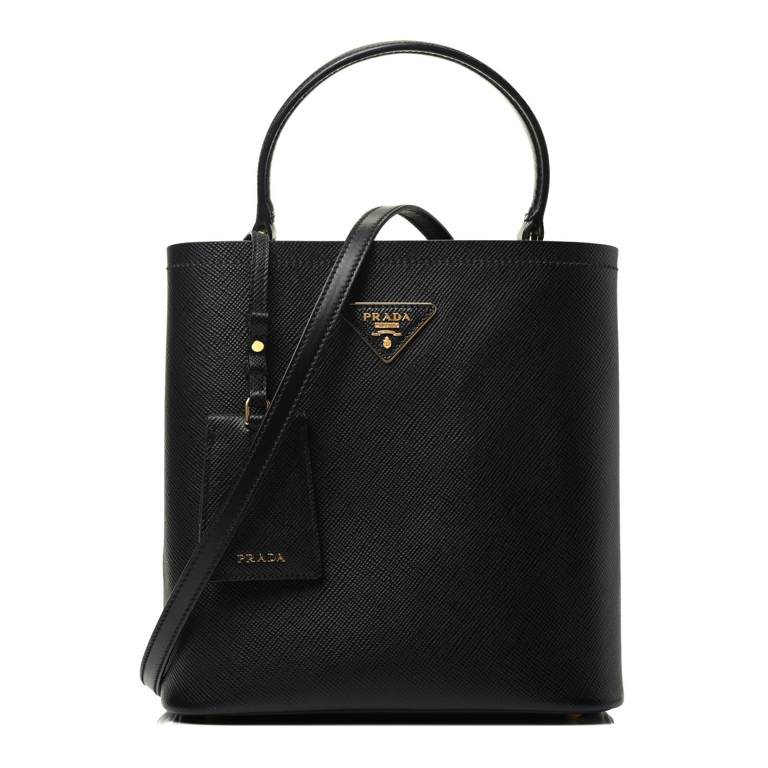 Prada Saffiano Cuir Medium Panier Bucket Bag Black Fuoco 1 of 4