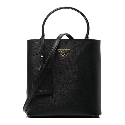 Prada Saffiano Cuir Medium Panier Bucket Bag Black Fuoco 1 of 4