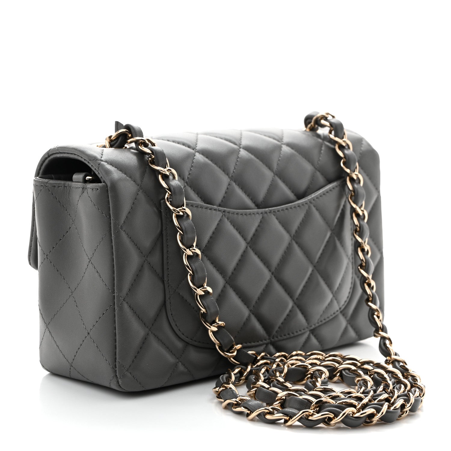 CHANEL クッション グレー ブラック　スコットランド製　美品 Chanel Lambskin Quilted Mini Rectangular Flap Dark Grey 1906684