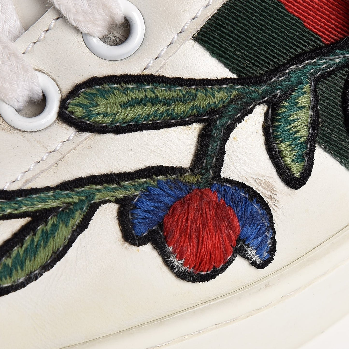 Calfskin Web Floral Embroidered Ace Sneakers 36.5 White