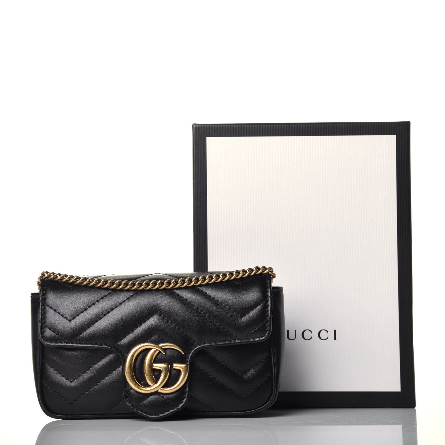 Calfskin Matelasse Super Mini GG Marmont Shoulder Bag Black