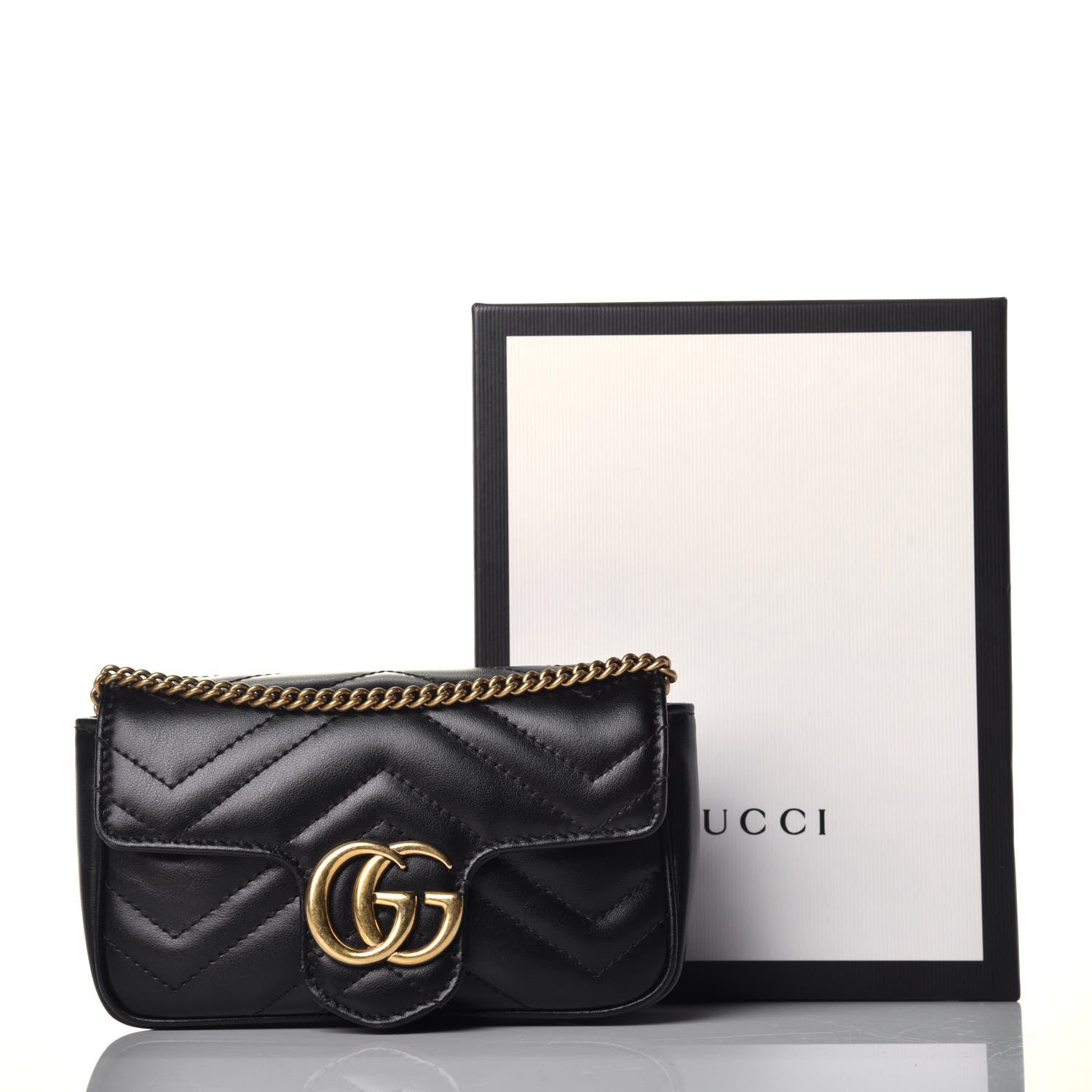 Gucci Calfskin Matelasse Super Mini GG Marmont Shoulder Bag Black 10 of 10