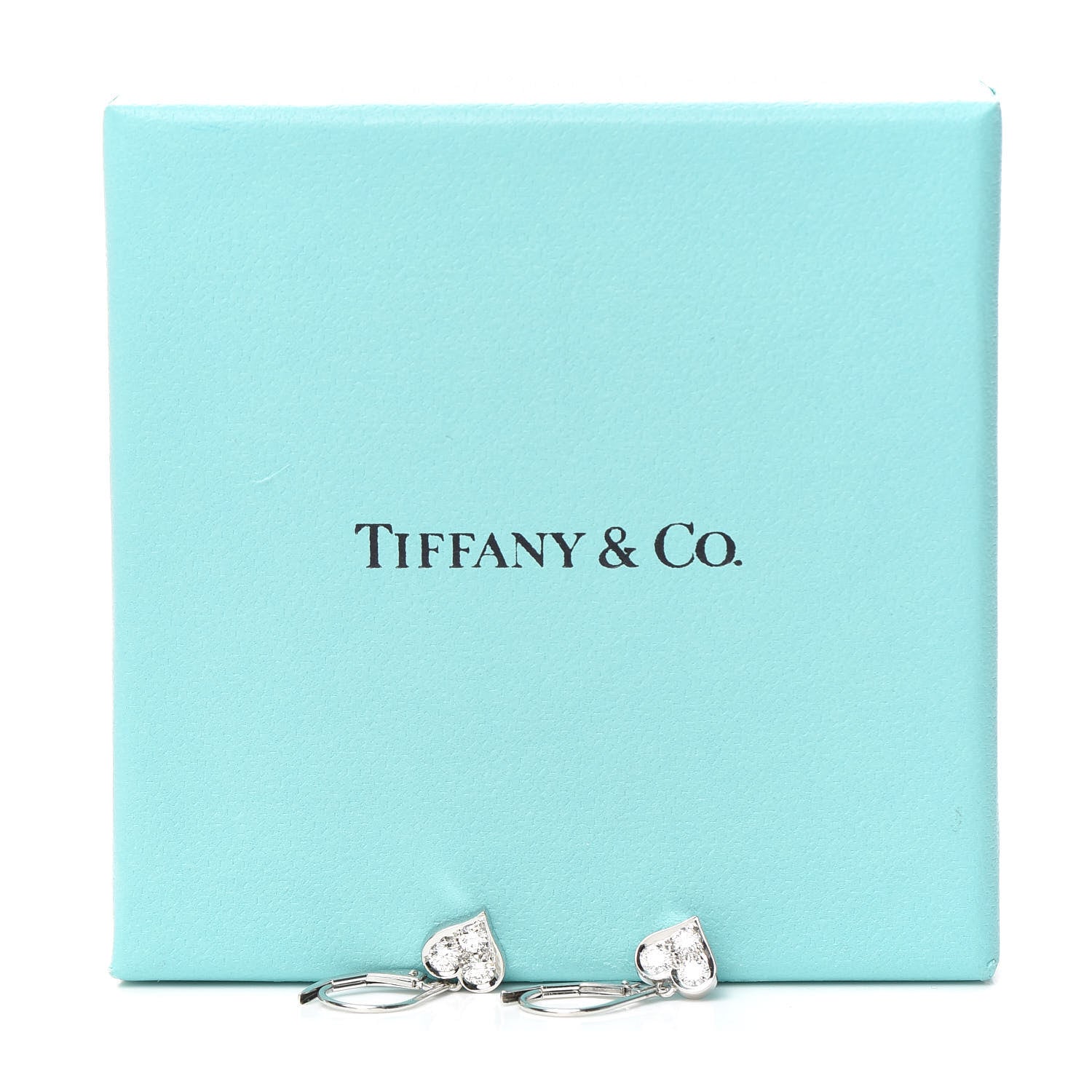 Tiffany Platinum Diamond Heart Drop Earrings 6 of 6