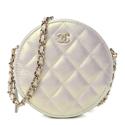 Chanel Iridescent Lambskin Quilted Round Clutch With Chain Ivory 1 of 4