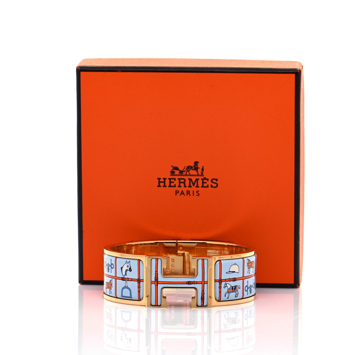 Hermes Enamel Couvertures et Tenues de Jour Wide Clic Clac H Bracelet PM Orange Bleue 8 of 8