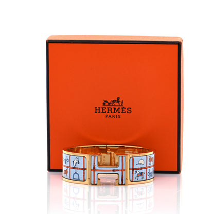 Hermes Enamel Couvertures et Tenues de Jour Wide Clic Clac H Bracelet PM Orange Bleue 8 of 8