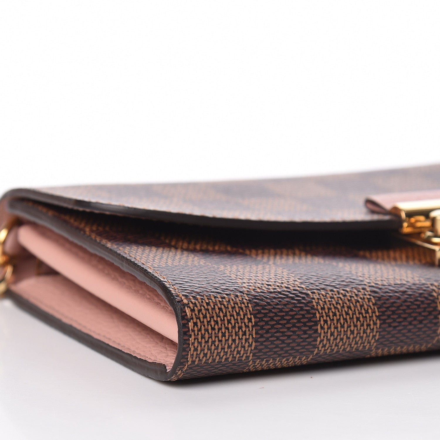 Louis Vuitton Damier Ebene Croisette Chain Wallet Rose Ballerine 8 of 10