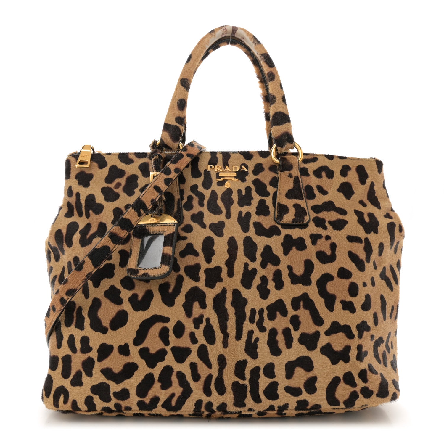 Prada Cavallino Leopard Print Medium Galleria Double Zip Tote Miele Moro 1 of 10