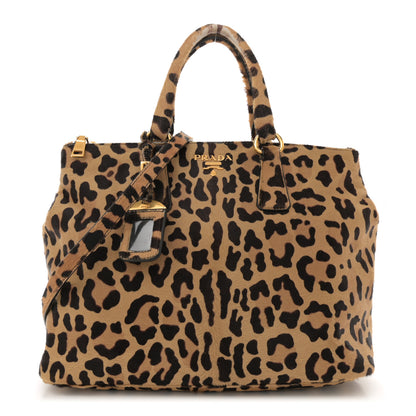 Prada Cavallino Leopard Print Medium Galleria Double Zip Tote Miele Moro 1 of 10