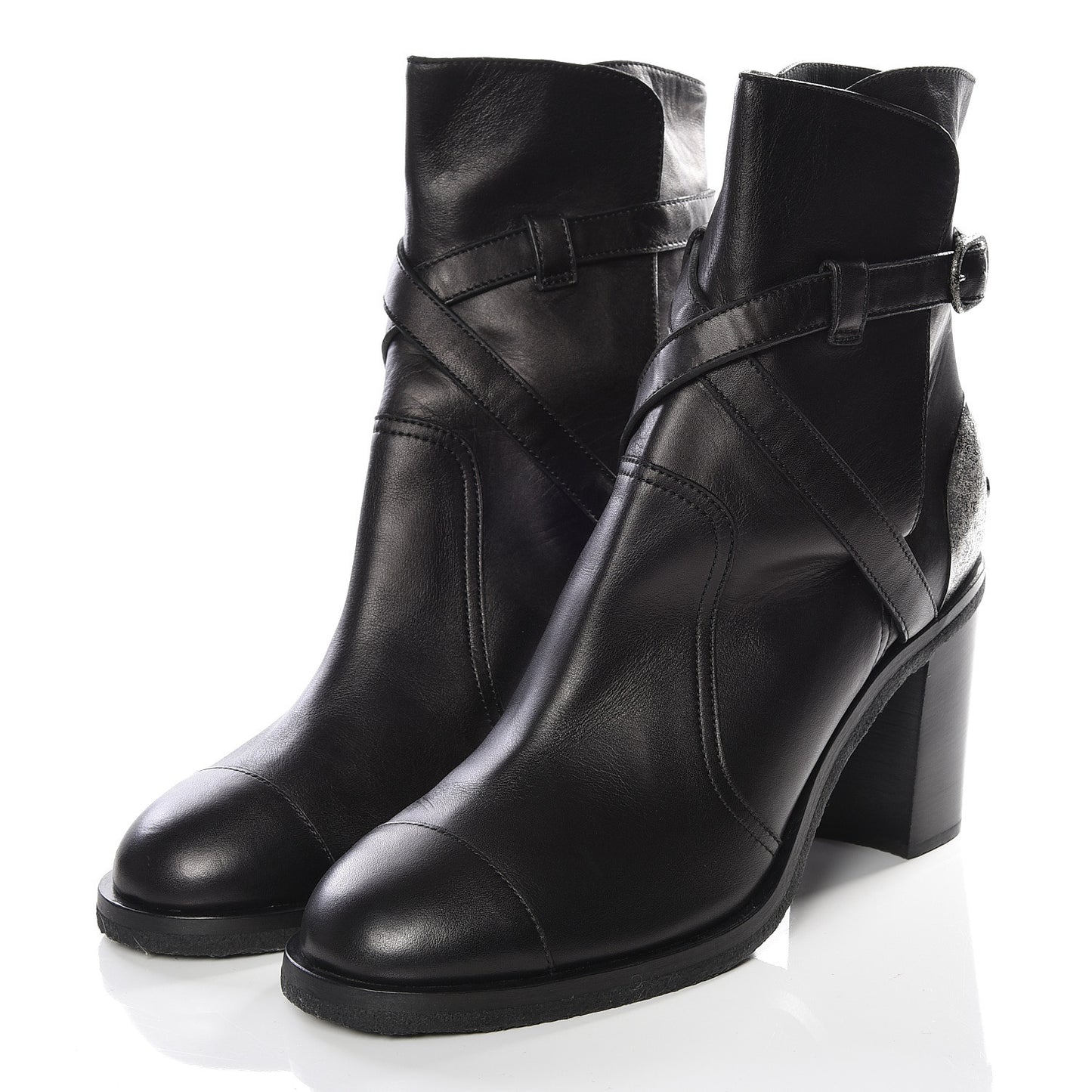 Lambskin CC Buckle Short Boots 41 Black