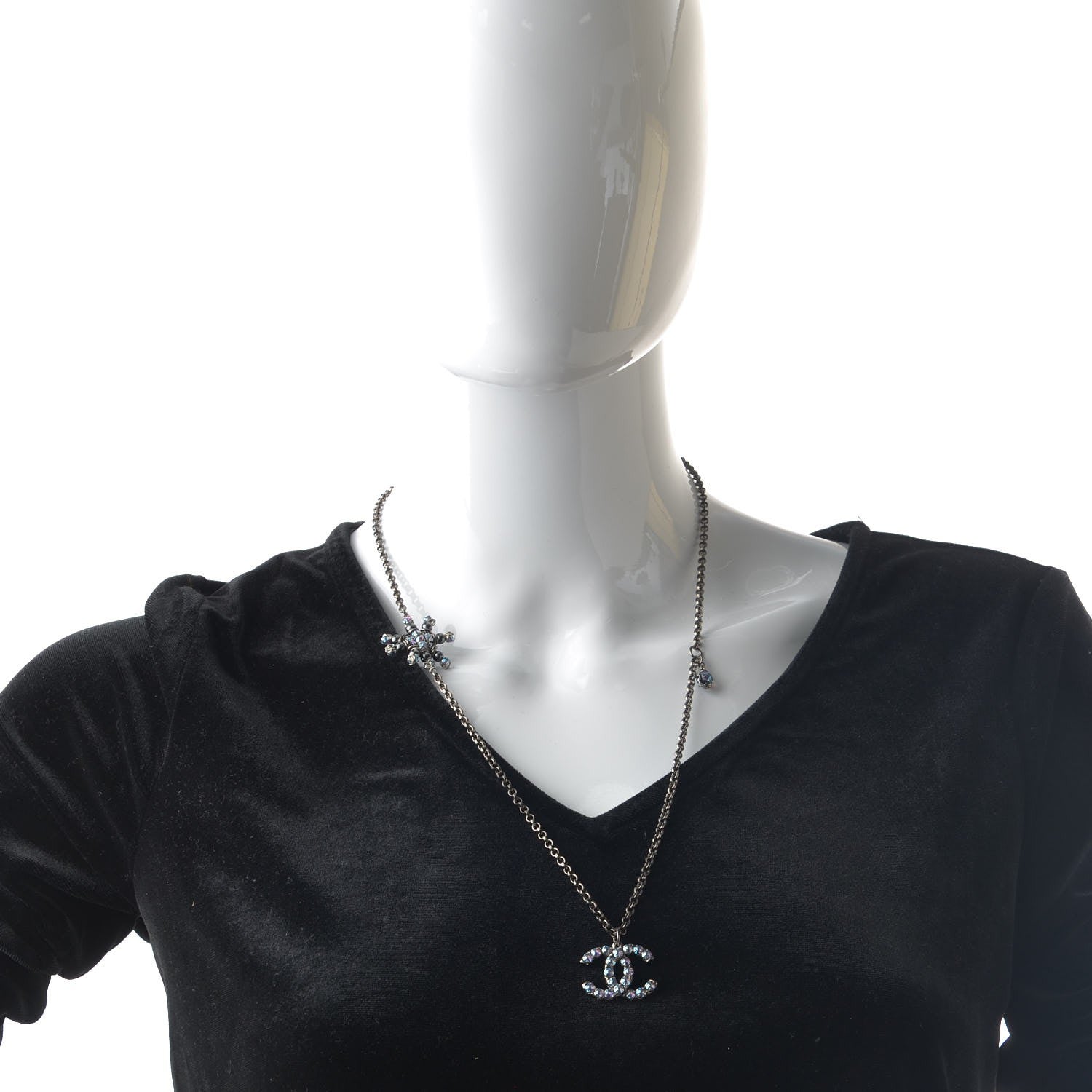 Chanel Iridescent Crystal Ruthenium CC Necklace Dark Grey Blue 2 of 6