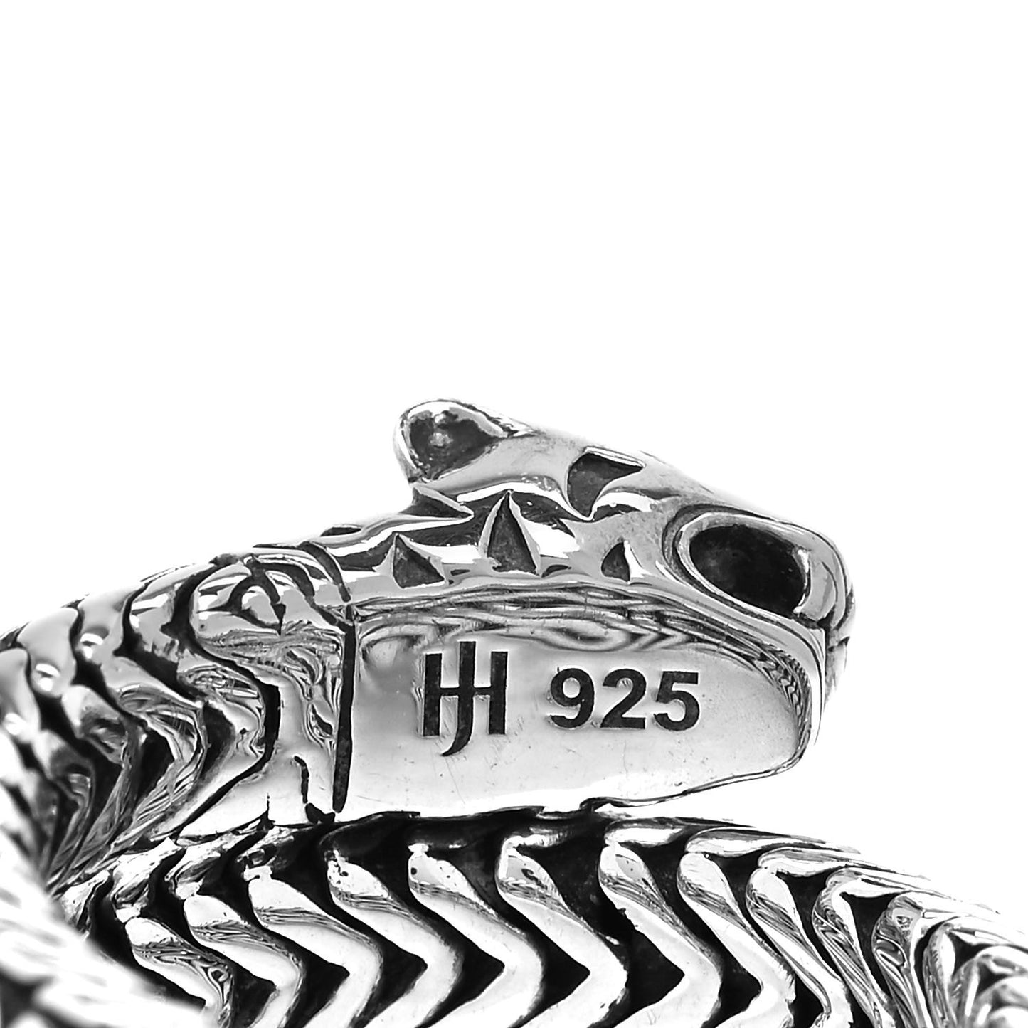 Sterling Silver Black Sapphire Naga Dragon Coil Ring 54 7