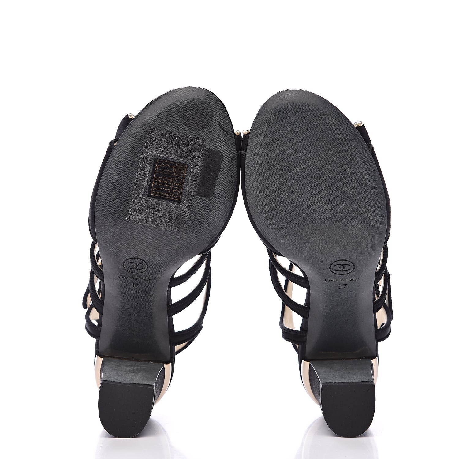 Chanel Satin Pearl Bow Sandals 37 Black 6 of 10