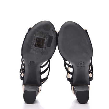 Chanel Satin Pearl Bow Sandals 37 Black 6 of 10