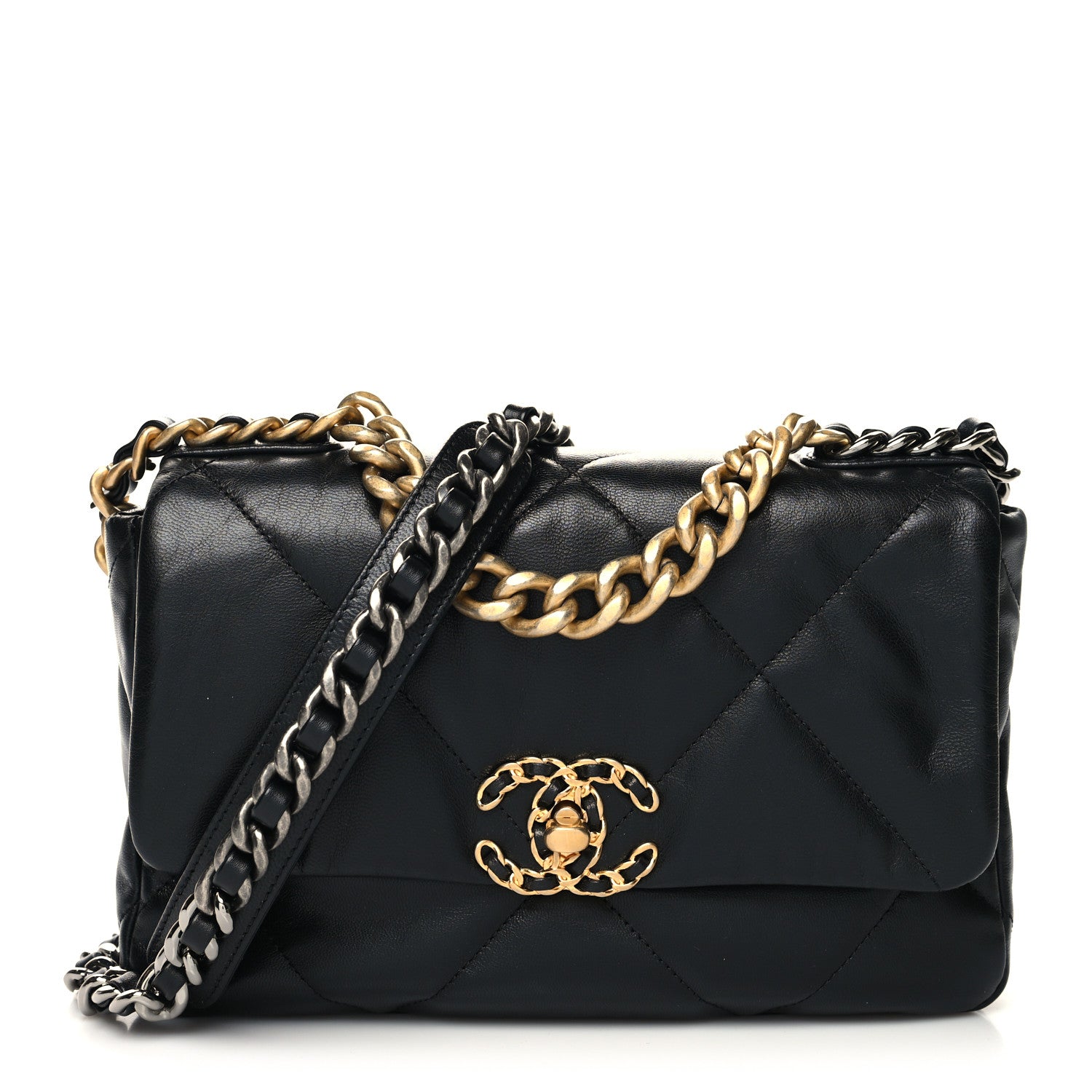 Chanel Shiny Goatskin Quilted Medium Chanel 19 Flap Black 1 of 10
