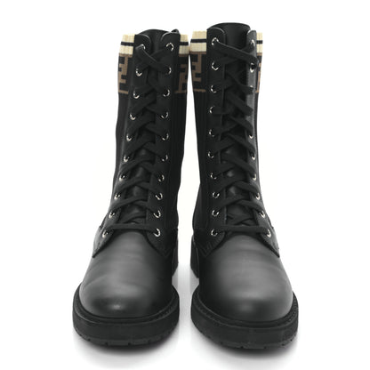 Fendi Calfskin Stretch Fabric Rockoko Biker Boots 41 Tobacco Black Marino 2 of 6