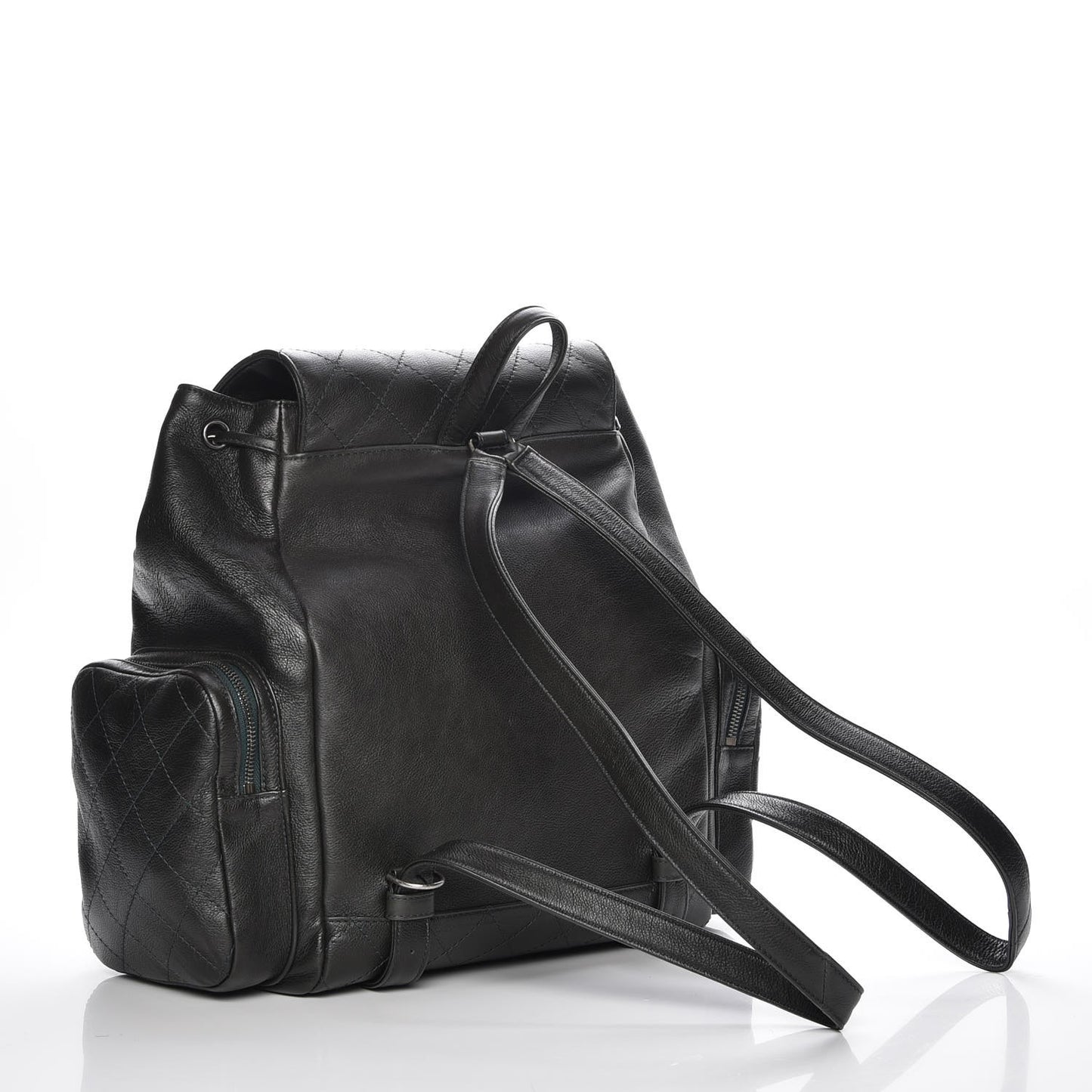 Grained Calfskin Stitched Pocket Backpack Dark Green
