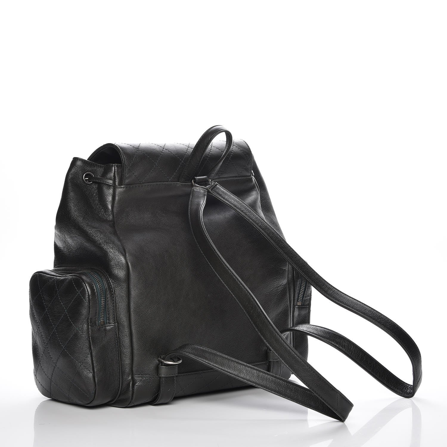 Chanel Grained Calfskin Stitched Pocket Backpack Dark Green 3 of 7
