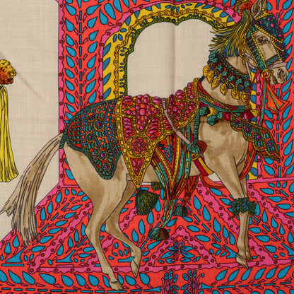 Hermes Cashmere Silk La Danse Du Cheval Shawl 140 Naturel Rose Vert 1 of 6