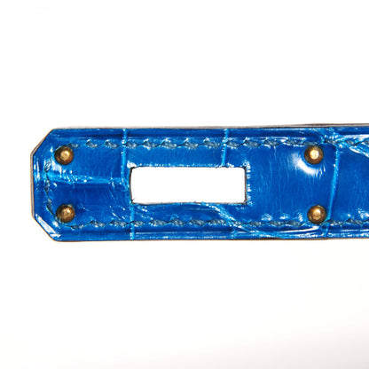 Hermes Shiny Niloticus Crocodile Kelly Cut Pochette Bleu Izmir 13 of 13