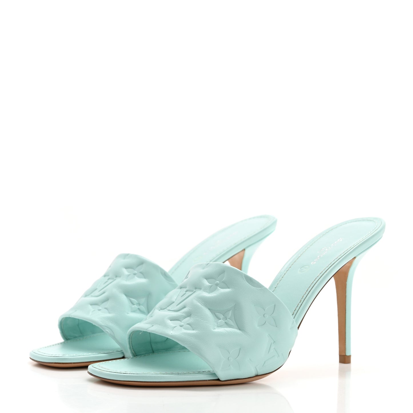 Lambskin Embossed Monogram Revival High Heel Mules 40 Light Blue