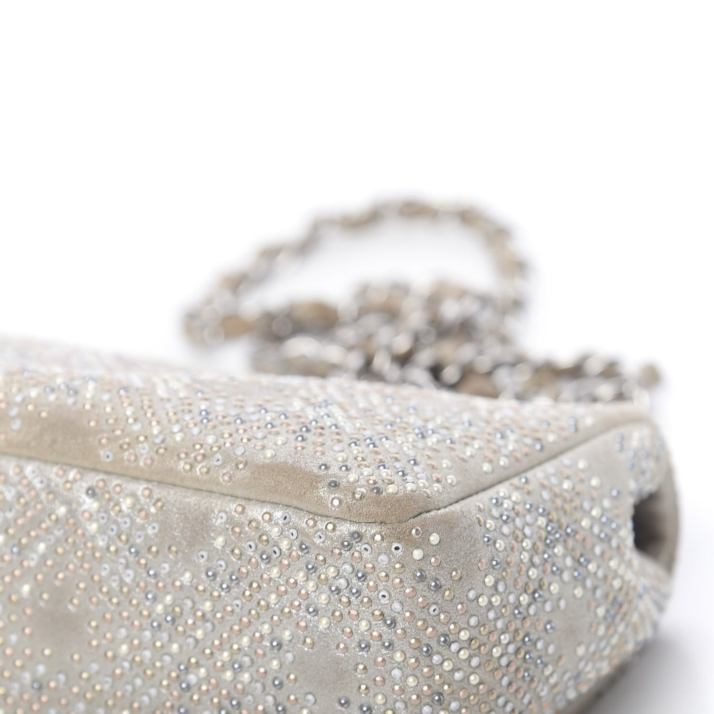 Iridescent Calfskin Studded Mini Flap Silver
