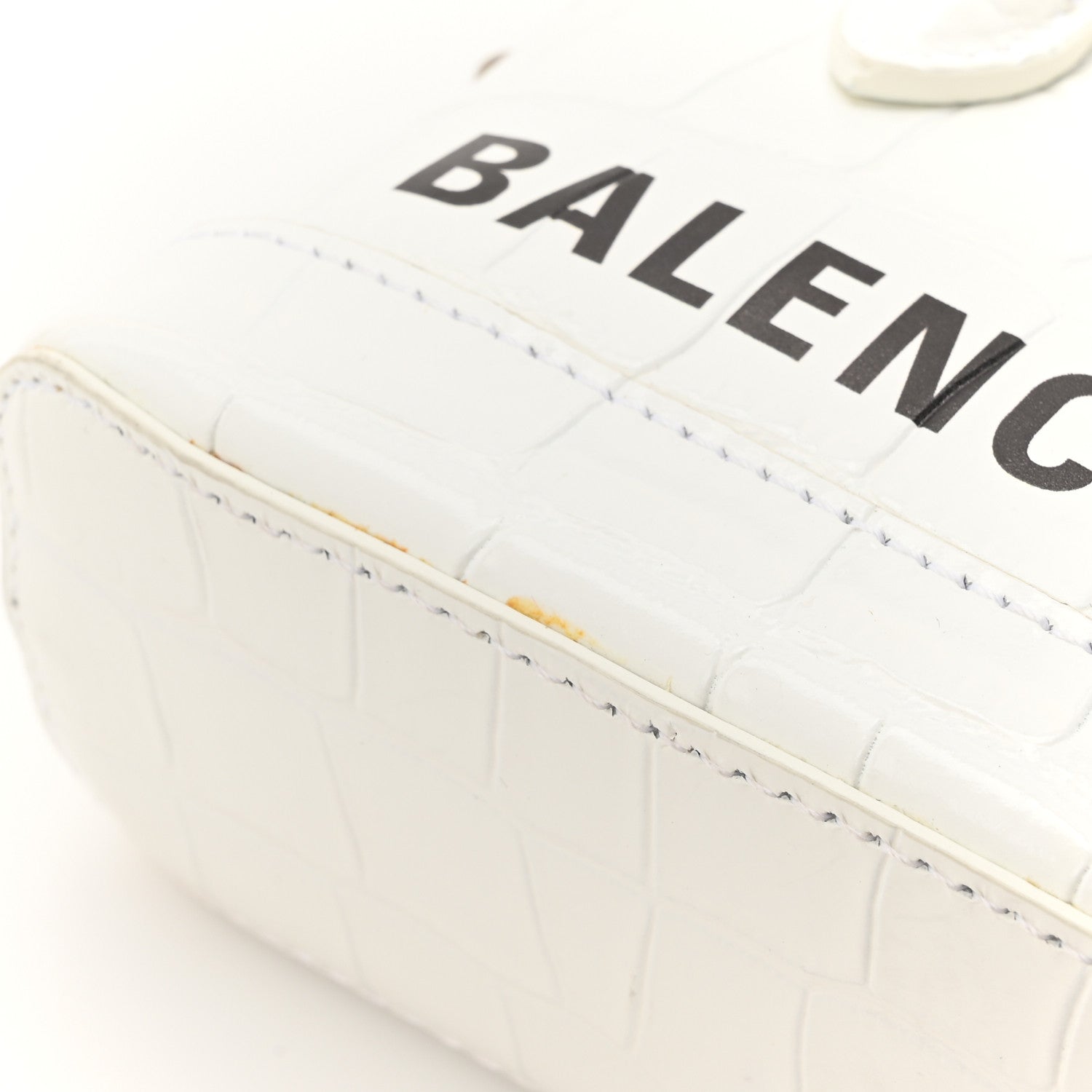 Balenciaga Calfskin Logo Crocodile Embossed Mini Ville Top Handle Bag White Black 11 of 12