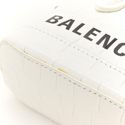 Balenciaga Calfskin Logo Crocodile Embossed Mini Ville Top Handle Bag White Black 11 of 12