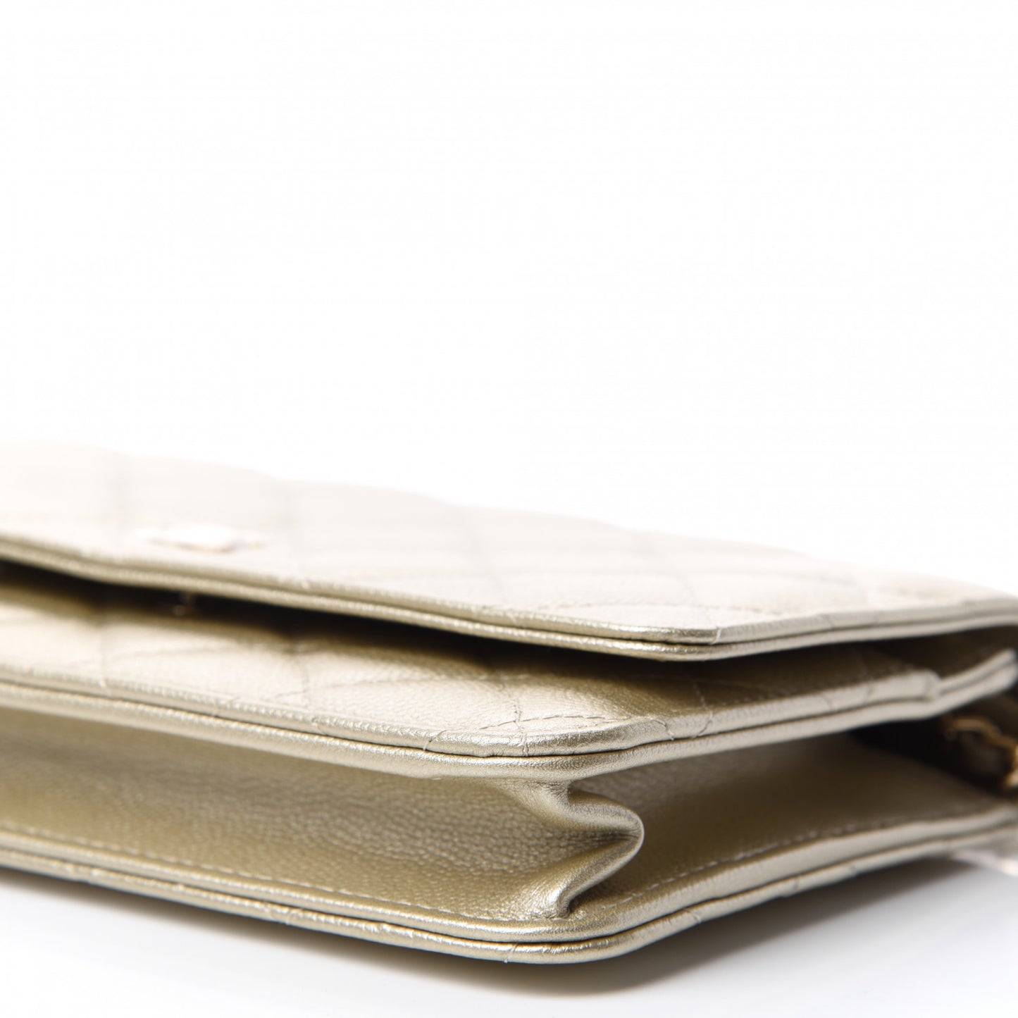 Metallic Caviar Quilted Wallet on Chain WOC Gold