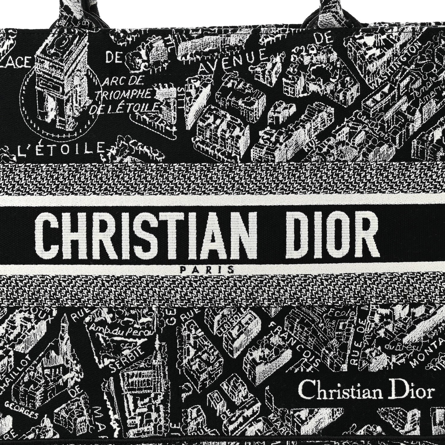 Christian Dior Canvas Embroidered Medium Plan De Paris Book Tote Black White 8 of 10