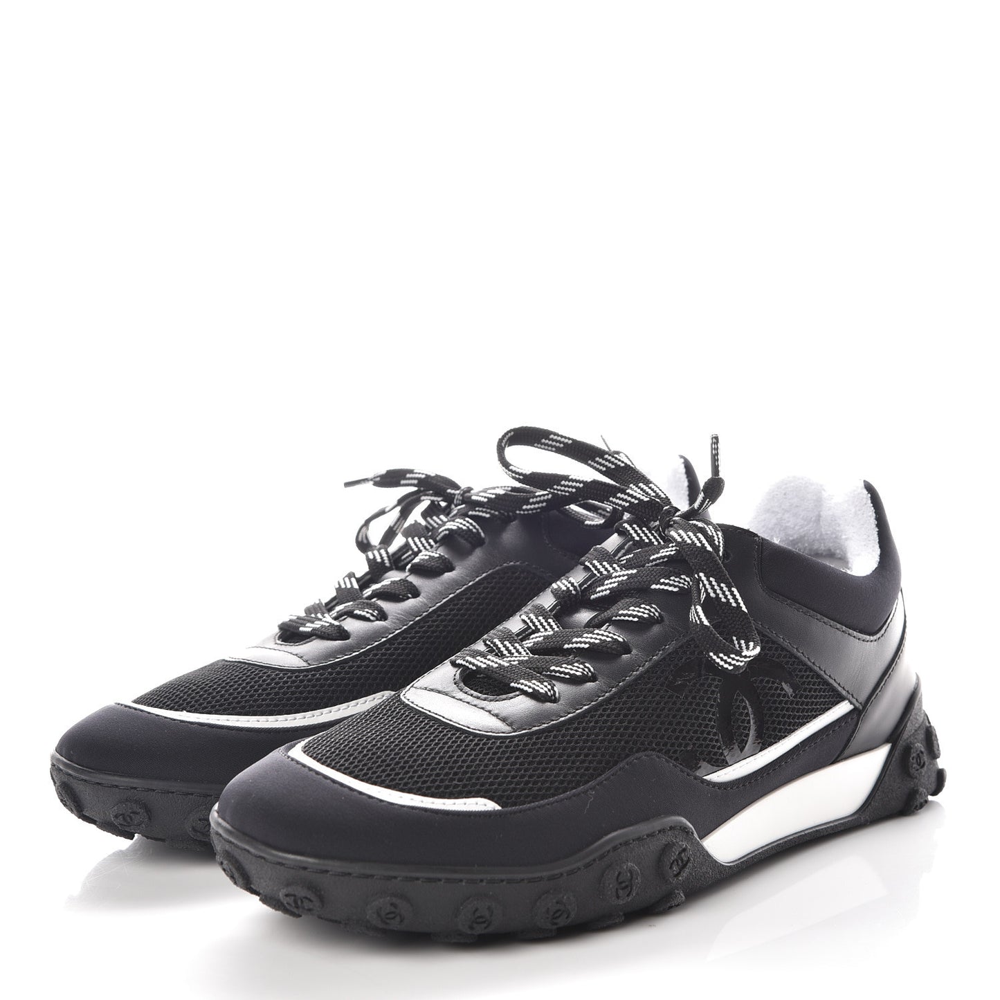 Calfskin Mesh Lycra Sneakers 38 Black
