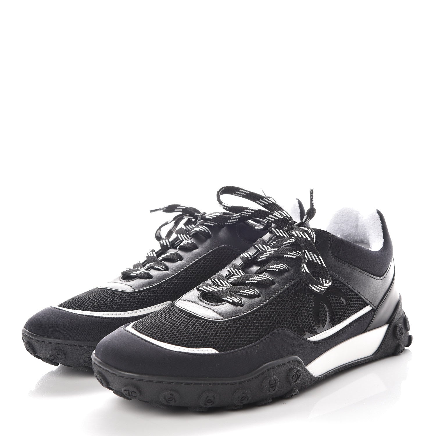 Chanel Calfskin Mesh Lycra Sneakers 38 Black 3 of 9