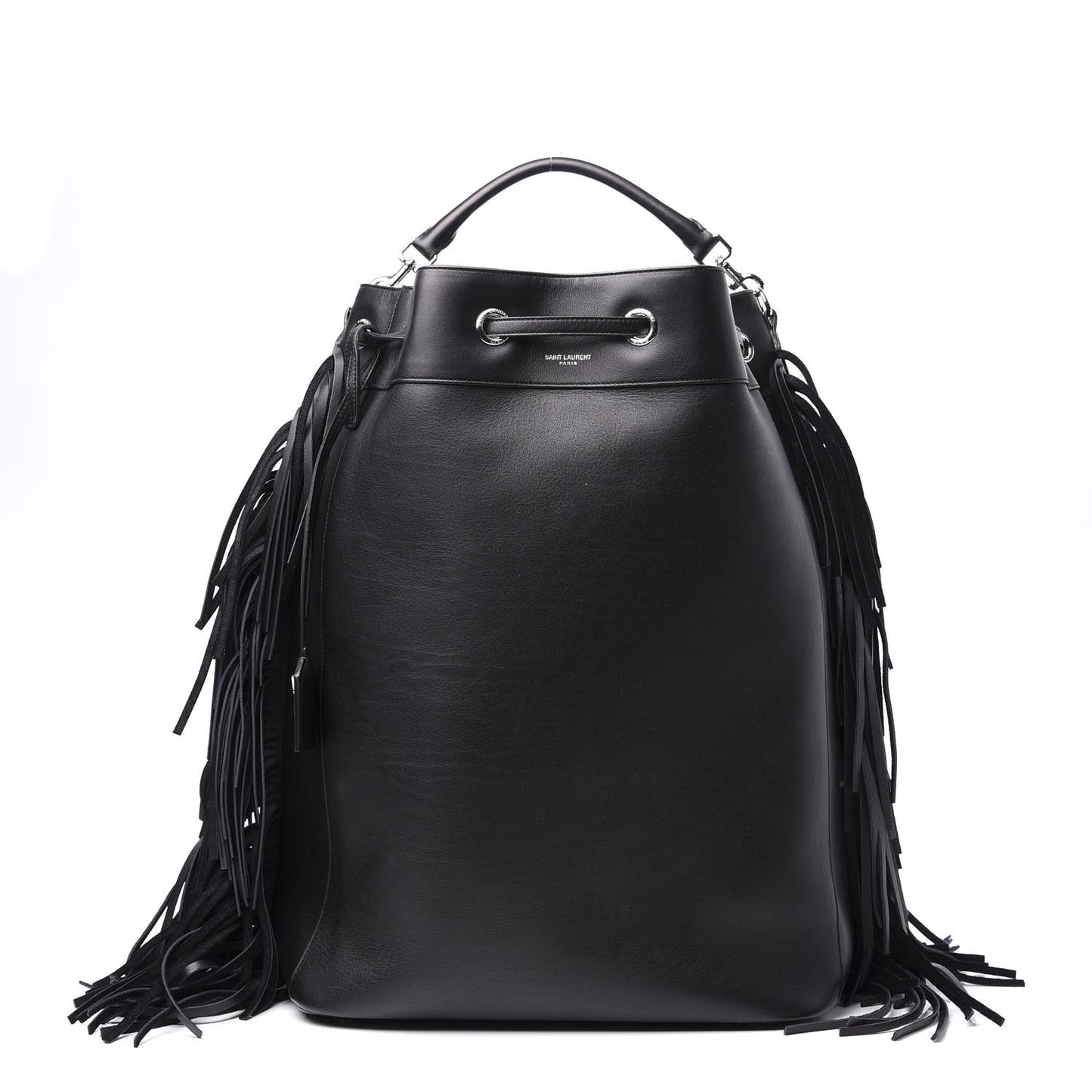 Calfskin Fringe Bucket Bag Black