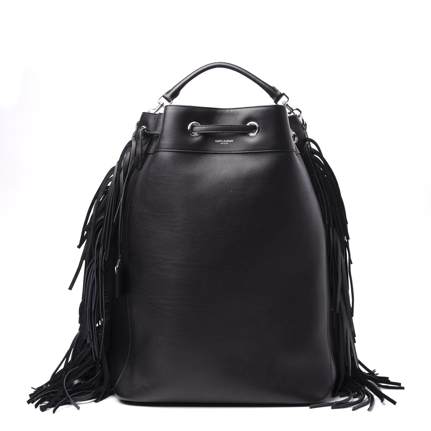 Saint Laurent Calfskin Fringe Bucket Bag Black 1 of 14