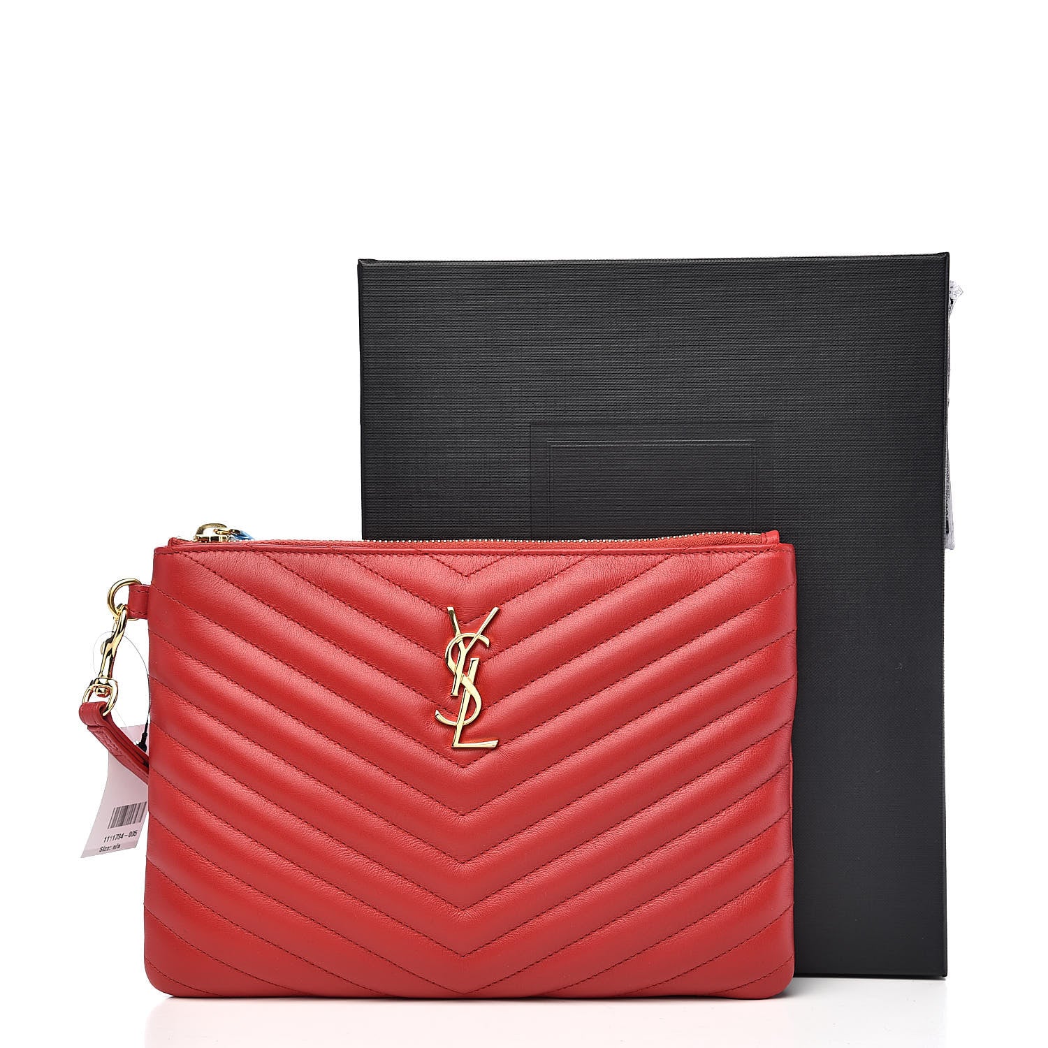Saint Laurent Calfskin Matelasse Chevron Monogram A5 Wristlet Red 7 of 7