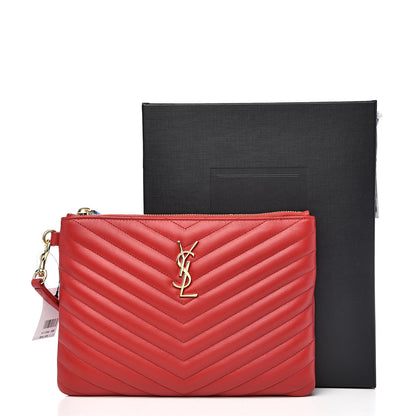 Saint Laurent Calfskin Matelasse Chevron Monogram A5 Wristlet Red 7 of 7
