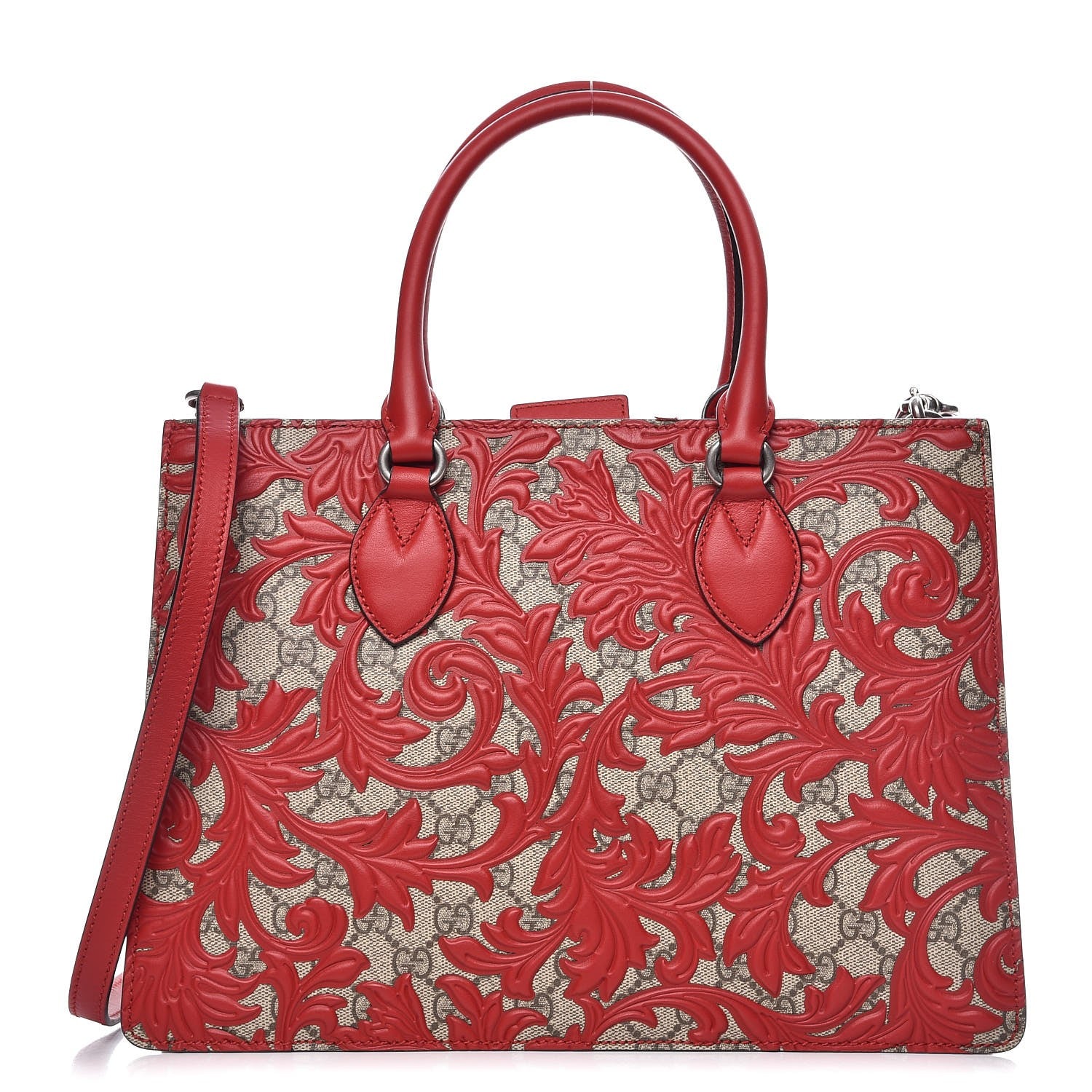 Gucci GG Supreme Monogram Arabesque Small Top Handle Bag Beige Hibiscus Red 1 of 8
