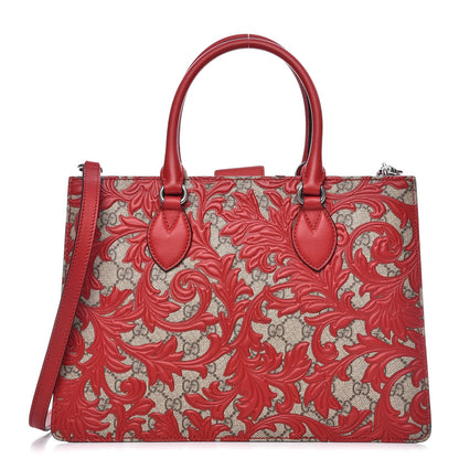 Gucci GG Supreme Monogram Arabesque Small Top Handle Bag Beige Hibiscus Red 1 of 8