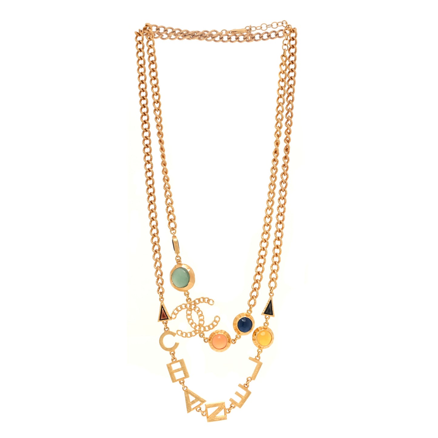 Beaded Crystal Logo CC Necklace Gold Multi