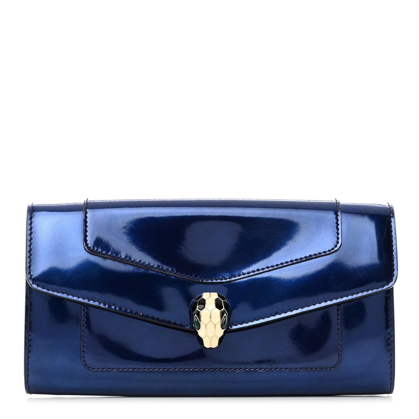 Metallic Calfskin Serpenti Forever Wallet Blue