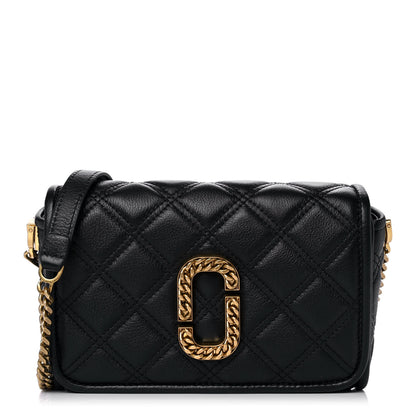Marc Jacobs Grained Calfskin Quilted Double Stitched The Status Flap Crossbody Bag Black 1 of 12