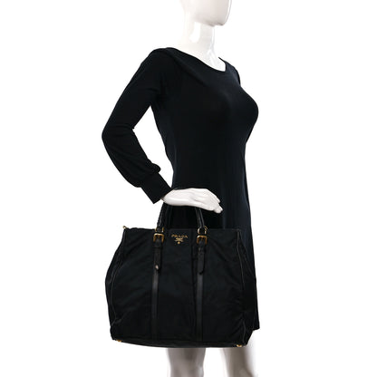 Prada Tessuto Nylon Vitello Daino Tote Black 2 of 10