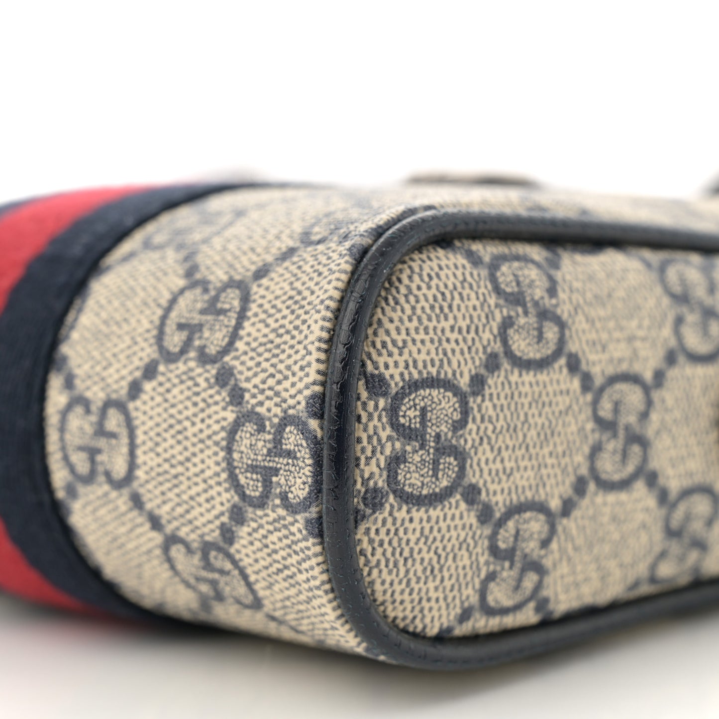 GG Supreme Monogram Textured Calfskin Web Mini Ophidia Messenger Beige Blue