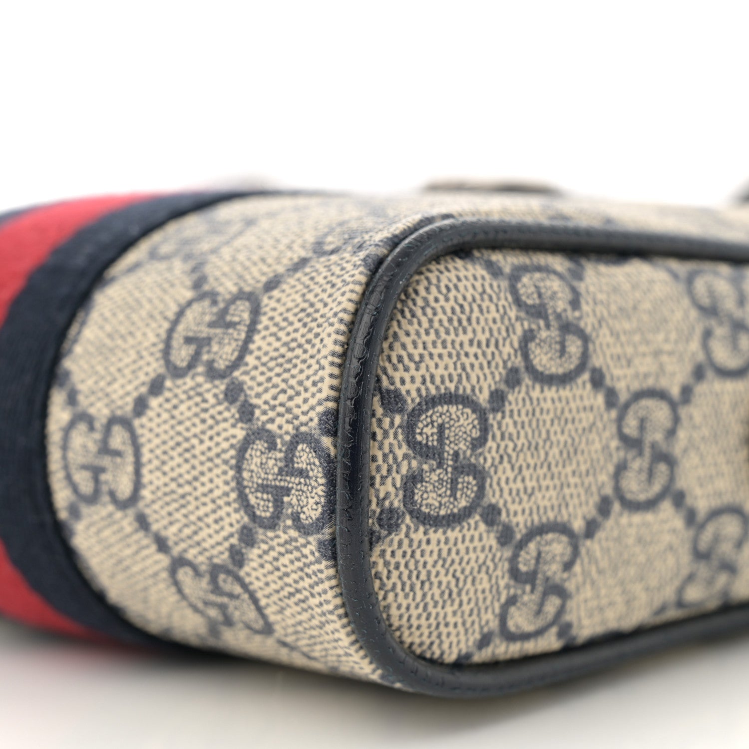 Gucci GG Supreme Monogram Textured Calfskin Web Mini Ophidia Messenger Beige Blue 10 of 10