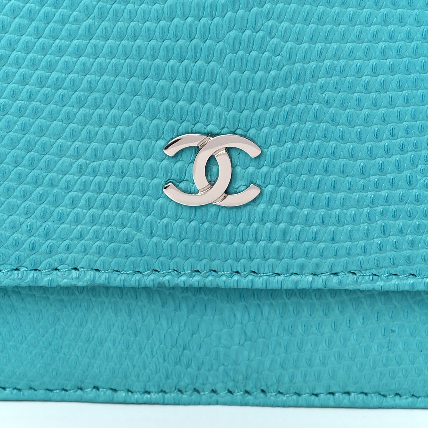 Chanel Lizard Wallet on Chain WOC Turquoise 14 of 14