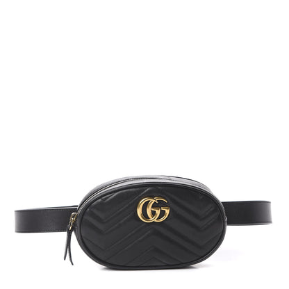 Gucci Calfskin Matelasse GG Marmont Belt Bag 85 34 Black 1 of 7