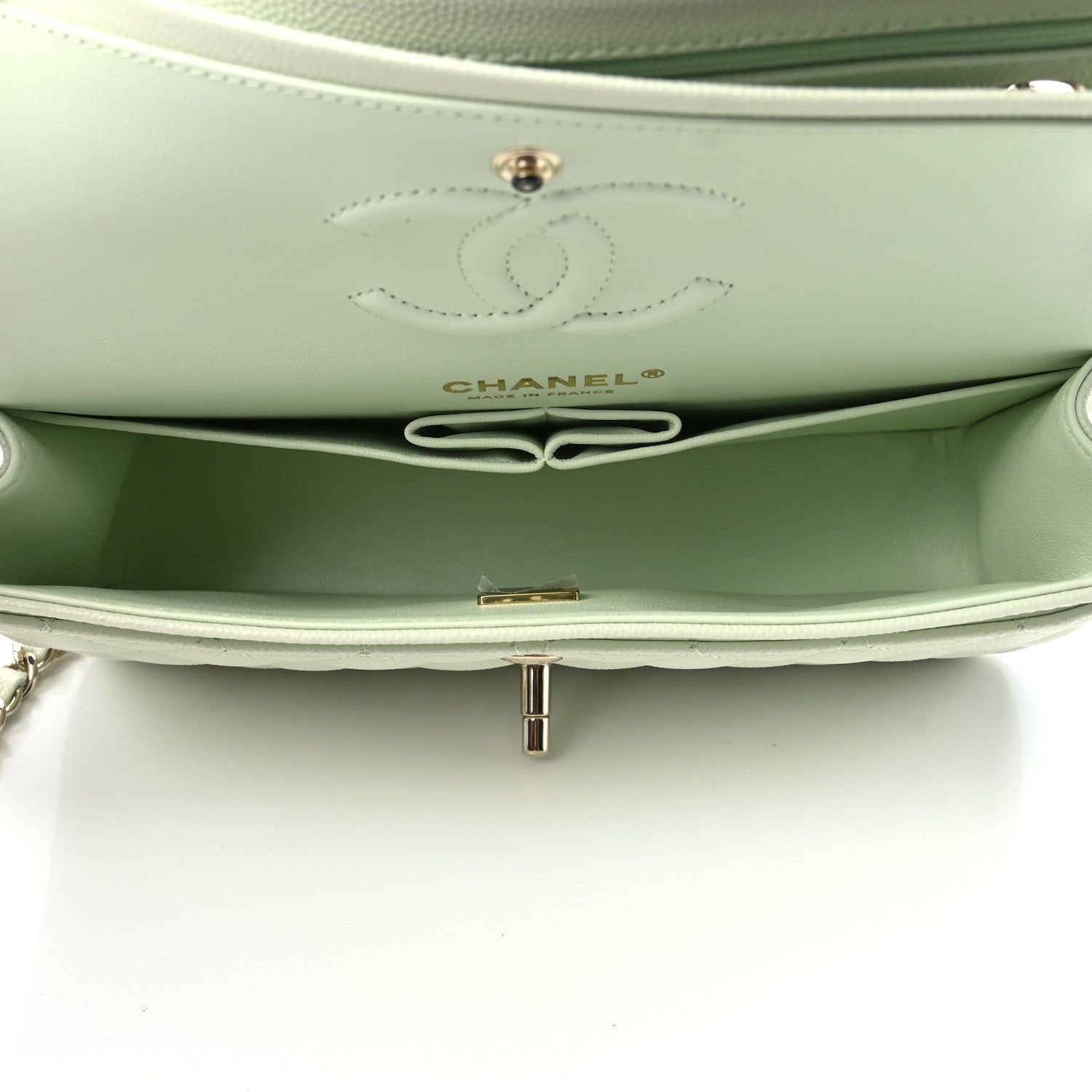 Chanel Caviar Quilted Small Double Flap Light Green 5 of 13